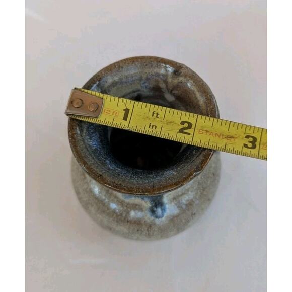 Studio Pottery Mini Vase Blue Gray Glaze 3 Inches Tall Signed - Picture 8 of 9